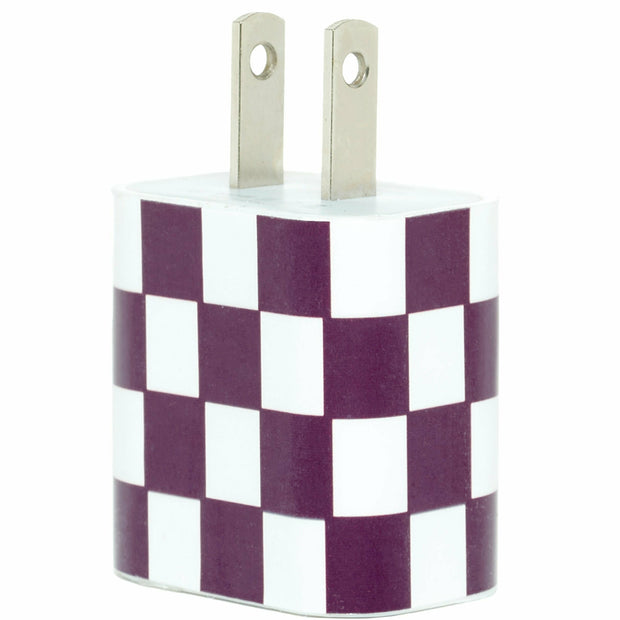 Maroon White Checkered Phone Charger