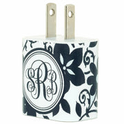 Monogram Black Flower Phone Charger - Classy Chargers