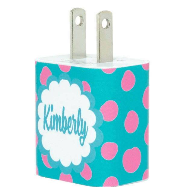 Monogram Blue Pink Dot Phone Charger - Classy Chargers