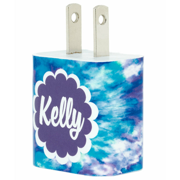 Monogram Blue Tie Dye Phone Charger - Classy Chargers