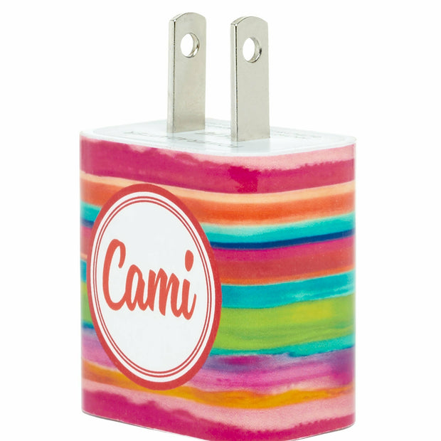 monogram colorful spring stripe phone charger - classy charger