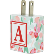 Monogram Coral Floral Dual Phone Charger - Classy Chargers