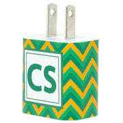 Monogram Green Gold Chevron Phone Charger - Classy Chargers