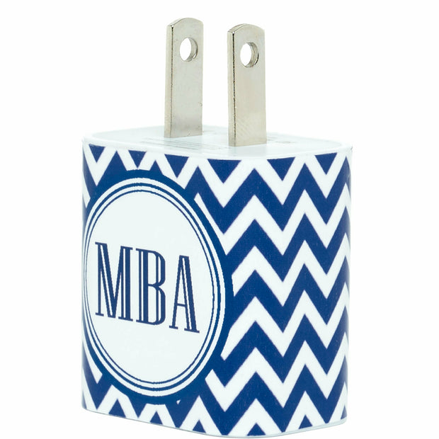Monogram Navy Chevron Phone Charger - Classy Chargers