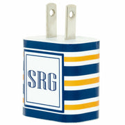 Monogram Navy Gold Stripe Phone Charger - Classy Chargers
