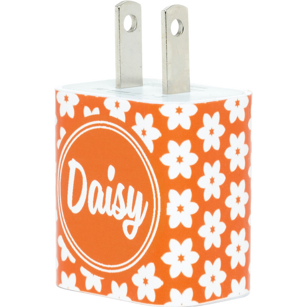 Monogram Orange Daisy Phone Charger - Classy Chargers