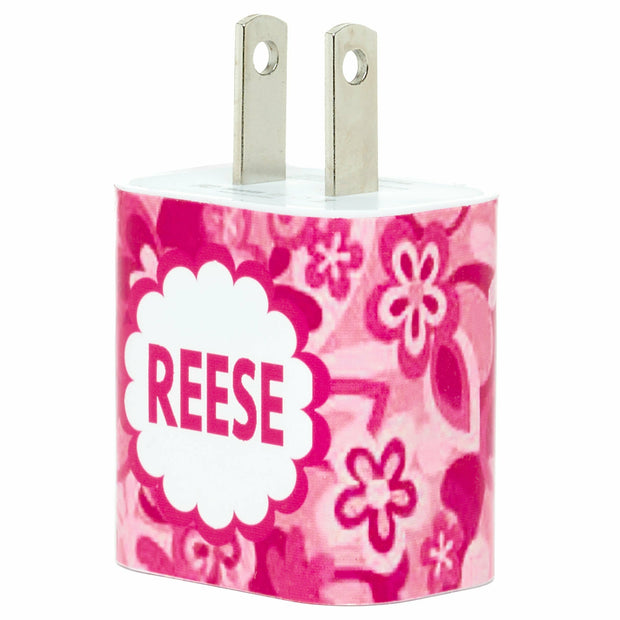 Monogram Pink Floral Phone Charger - Classy Chargers