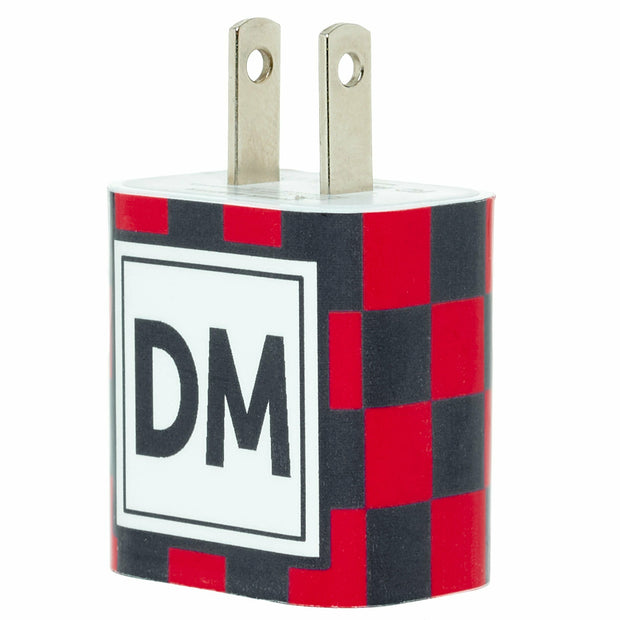 Monogram Red Black Checkered Phone Charger - Classy Chargers