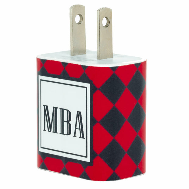 Monogram Black Red Diamond Phone Charger - Classy Chargers