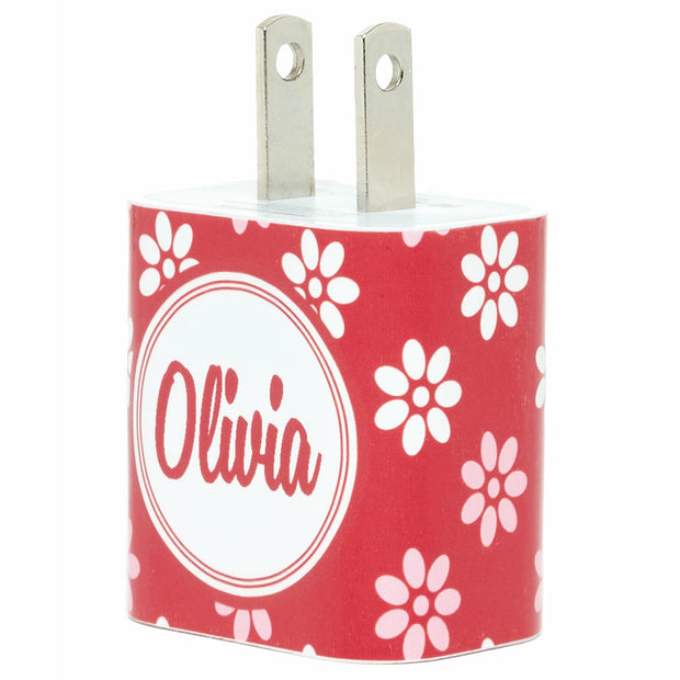 Monogram Red Daisy Phone Charger - Classy Chargers