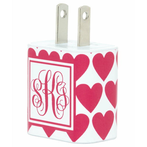Monogram Red Hearts Phone Charger - Classy Chargers