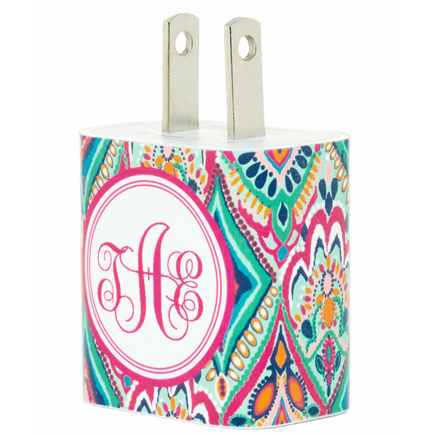 Monogram Teal Paisley Phone Charger - Classy Chargers