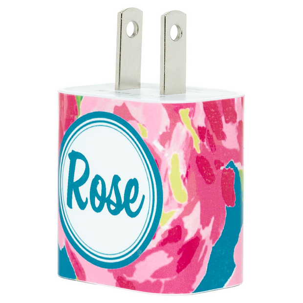 Monogram- Rose-Bloom-Dual-Phone-Charger - Classy Chargers