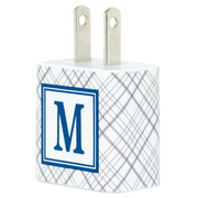 Monogram Silver Plaid Phone Charger - Classy Chargers