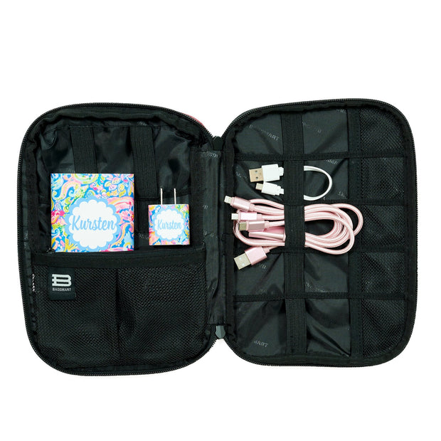 Summer Floral Swirl Monogram Tech Bag Kit Inside View - Classy Chargers