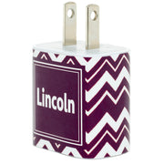 Monogram Maroon Jagged Chevron Phone Charger - Classy Chargers