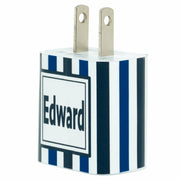 Monogram Blue Black Stripe Phone Charger - Classy Chargers