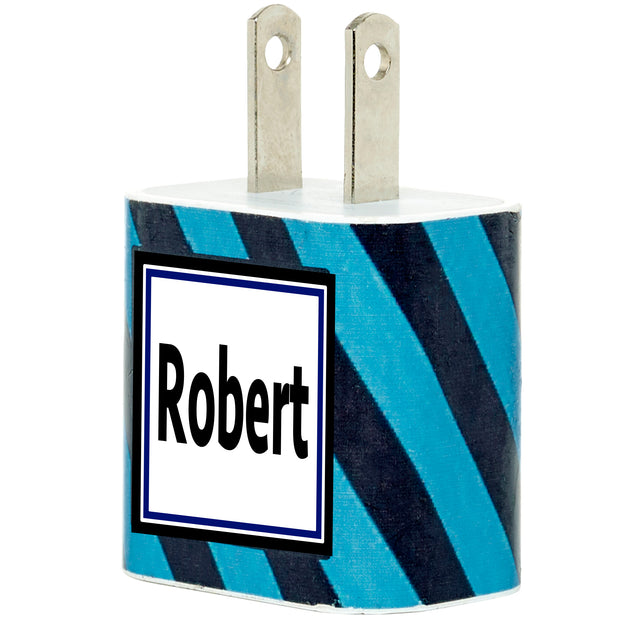 Monogram Blue Sideways Stripe Phone Charger - Classy Chargers
