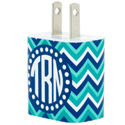 Monogram Blue Turquoise Chevron Phone Charger - Classy Chargers