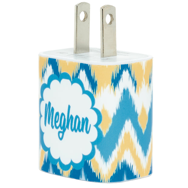 Monogram Blue Yellow iKat Phone Charger - Classy Chargers