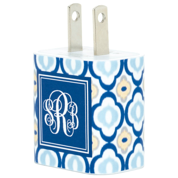 Monogram Blue Yellow Quatrefoil Phone Charger - Classy Chargers