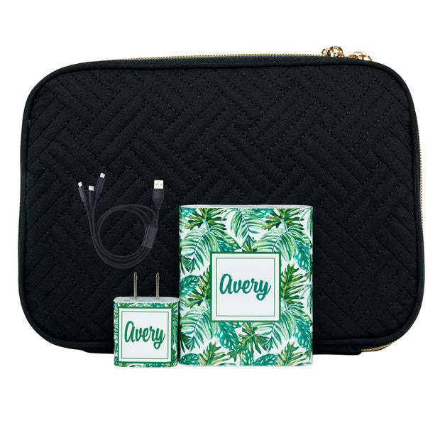 Monogram Palm Leaves Tech Kit - Classy Chargers