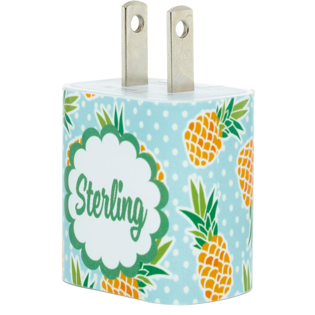 Monogram Pineapple Blue Phone Charger - Classy Chargers