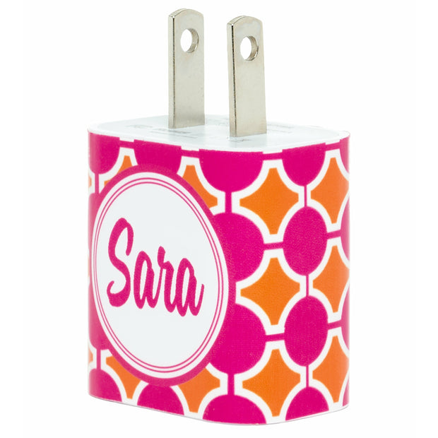 Monogram Pink Dots Phone Charger - Classy Chargers