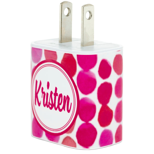 Monogram Pink Stacked Dots Phone Charger - Classy Chargers