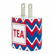 Monogram  Red Blue Jagged Chevron Phone Charger - Classy Chargers