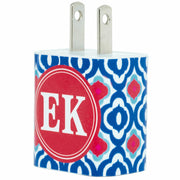 Monogram Red Blue Quatrefoil Phone Charger - Classy Chargers