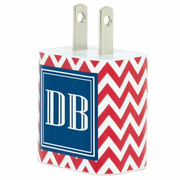 Monogram Red Chevron Phone Charger - Classy Chargers