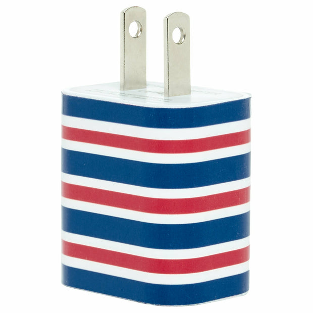 Red Navy Blue Stripe Phone Charger - Classy Chargers